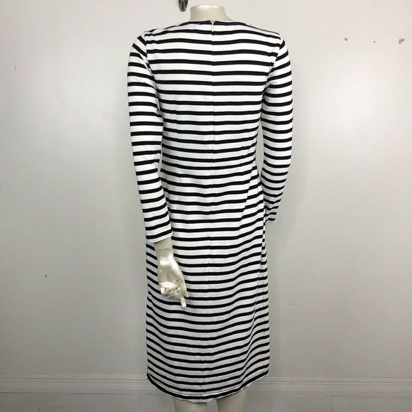 J.Crew Striped Midi Dress Long Sleeve Black Ivory - Picture 5 of 8